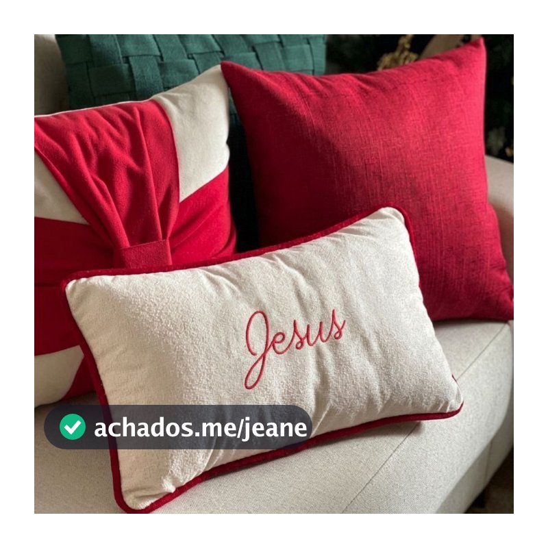 Capa De Almofada Decorativa Jesus Bordada Bouclé Off White Com Viés 30x50 Retangular