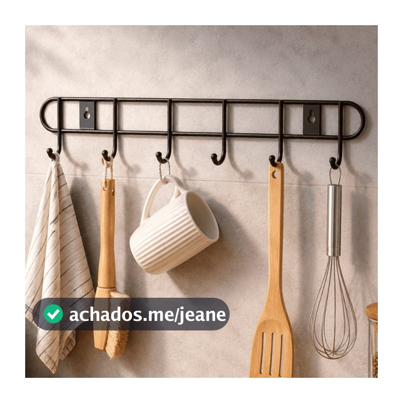 Cabideiro de Parede 6 Ganchos Organizador Multiuso Porta Utensílios Cozinha Banheiro Lavanderia