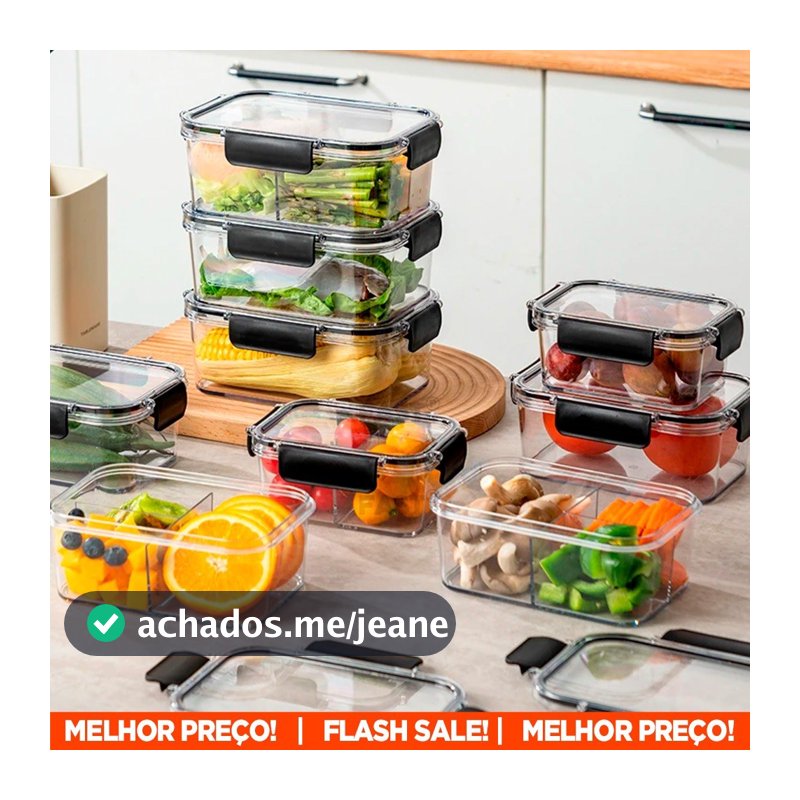 Kit 6 Potes Pote Hermético Acrílico Organizador de Geladeira Tampa Alta Vedação em Silicone Organiza Marmita e Armário