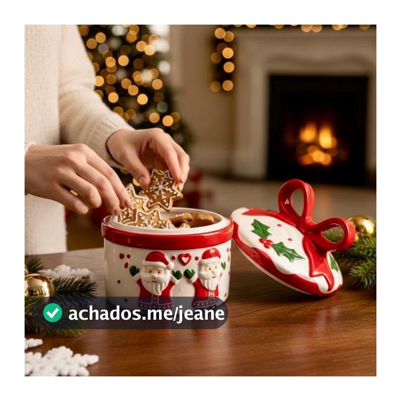 Porta doce/biscoito de porcelana natalino 15x15x14