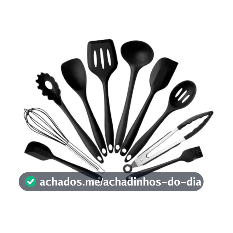 Jogo 10 Colheres De Silicone Utensílios Cozinha Cabo Inox