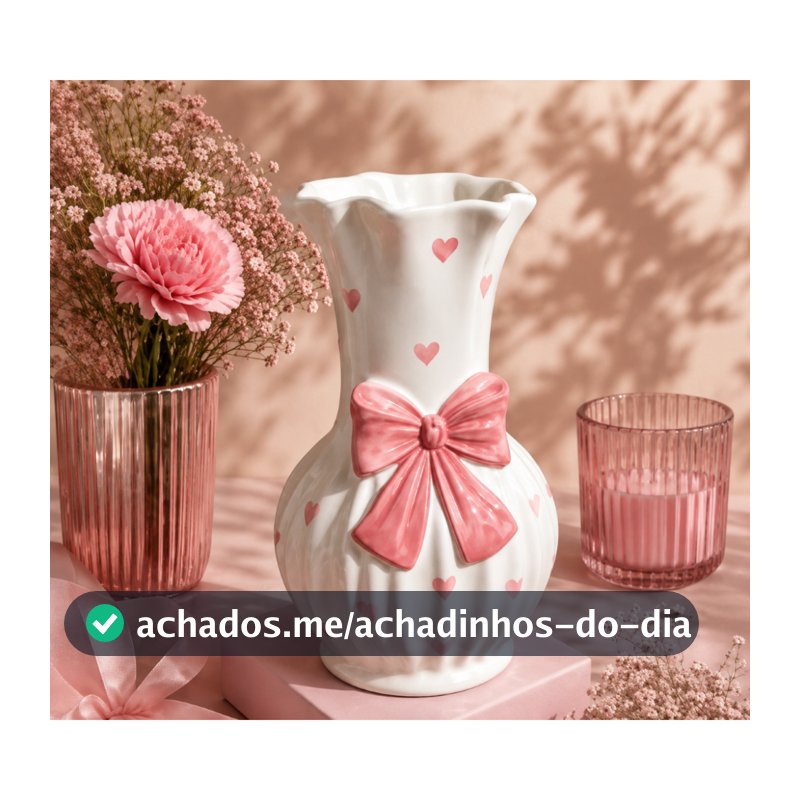 Mini Vaso Decorativo Laço 3D Rosa Estampa Coração em Cerâmica