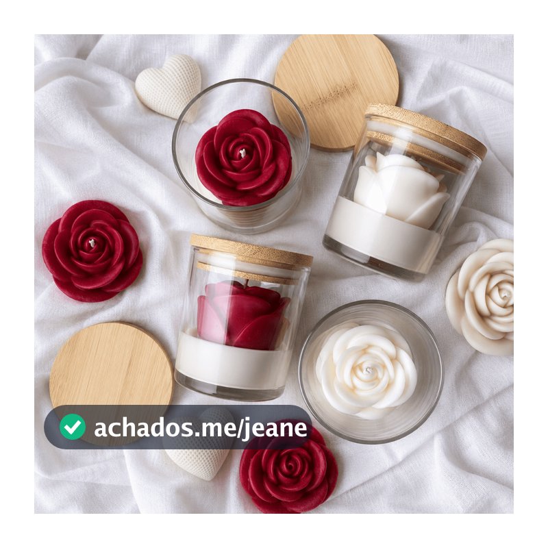 Vela Aromática Artesanal Rosa no Pote de Vidro com Tampa de Bambu – Vela Decorativa Perfumada para Presente
