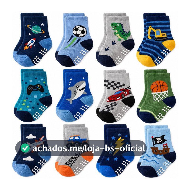 Kit Pares de Meias Infantil e Bebê Menino com Estampas Divertidas