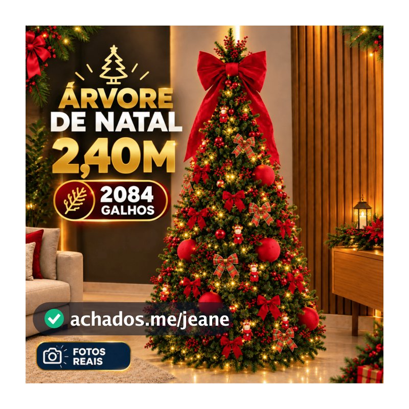 Árvore De Natal Pinheiro Grande Luxo 2.40 Metros 2084 Galhos Verde Premium Padrão Alemão