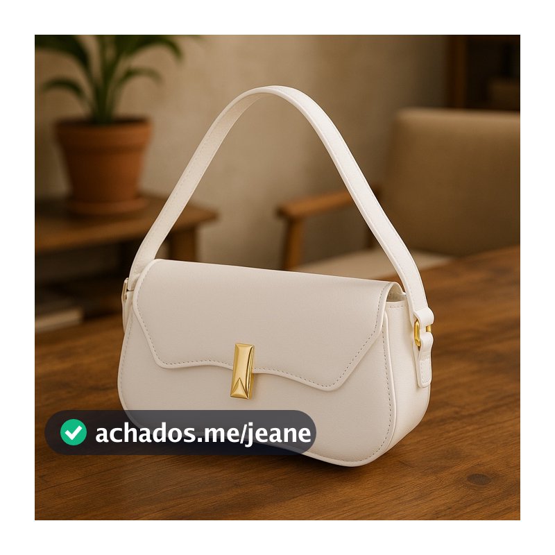 Bolsa Feminina Baguete Cor Branca Linda Metal Dourado