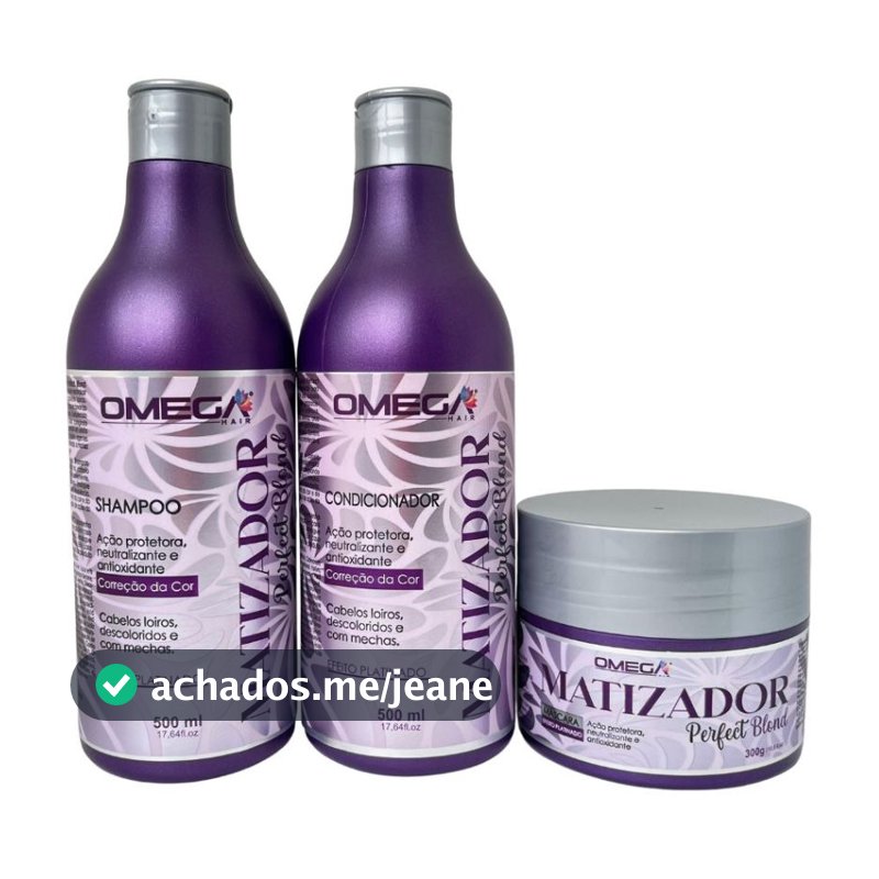 Kit Matizador Perfect Blond Shampoo Condicionador 500ml e Hidratação 300g AÇÃO 1 Minuto Omega Hair