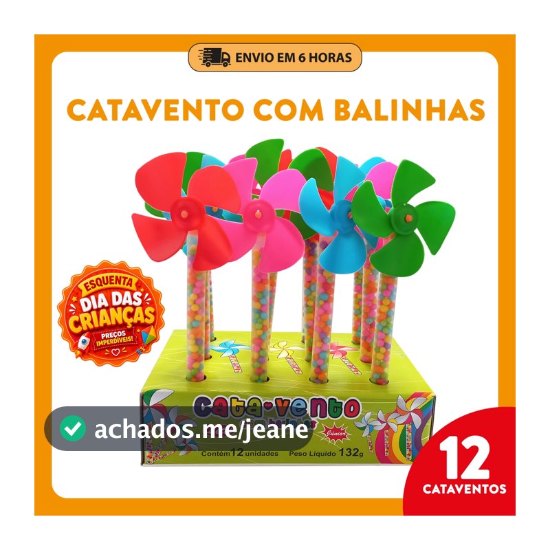 Kit 12 Cataventos com Bala Frutitos Letti – Lembrancinha Infantil, Dia das Crianças, Brinde e Revenda