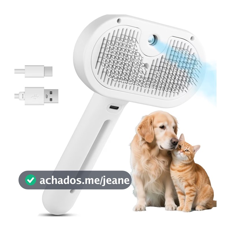 Escova a Vapor 3 Em 1 Spray Hair Combing Usb para Pets Caes Gatos e Coelhos