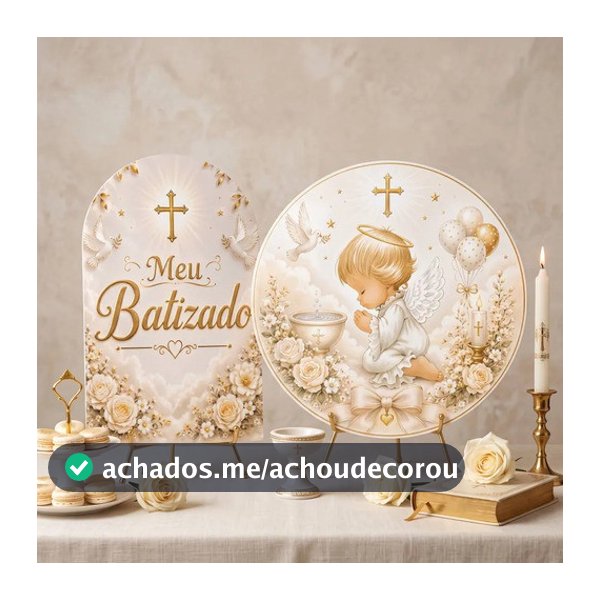 Kit 2 Mini Capas Para Painel de Mesa Redondo e Romano Batizado Festa Decoração Religiosa