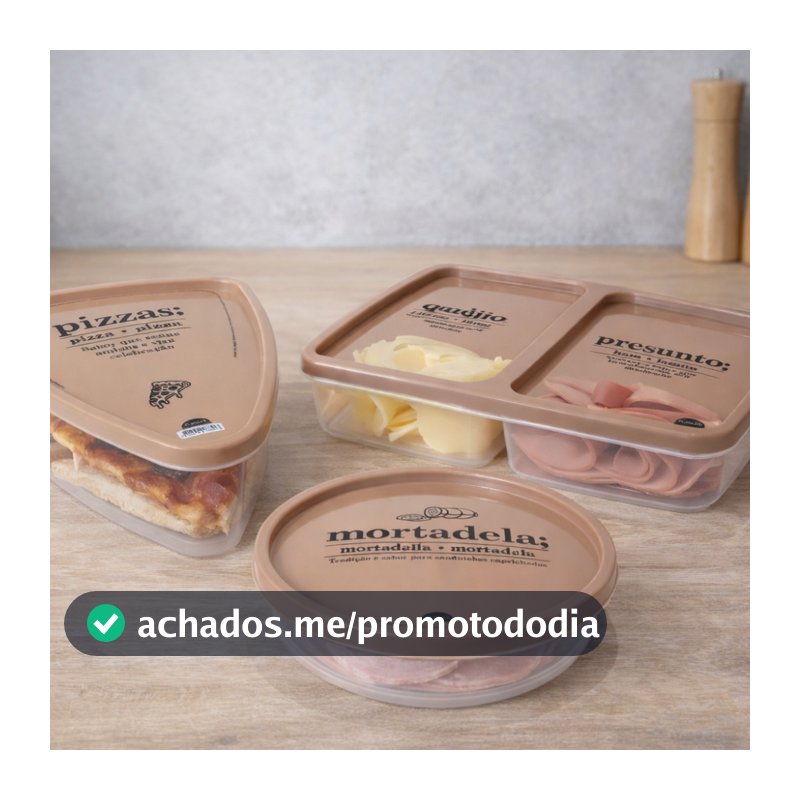 Conj Kit 3 Potes Porta Frios Mortadela Presunto Queijo Pizza