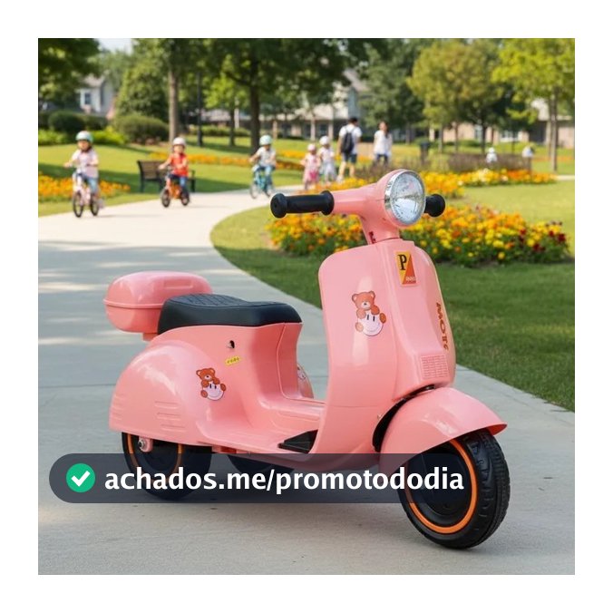 Mini Moto Motoca Motinho Avespa Vespinha Lambreta Elétrica Triciclo Infantil Scooter 6V Joy Rosa Menina Com Som Luz Baú