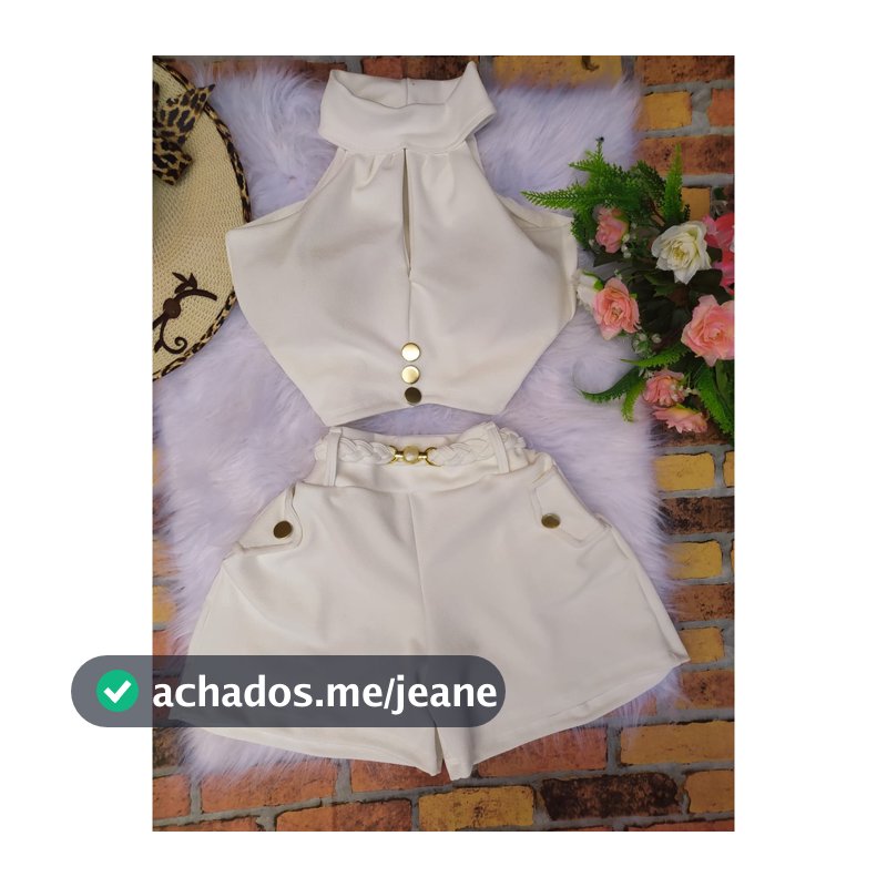 Conjunto feminino com Short Cós alto Cropped Elastano