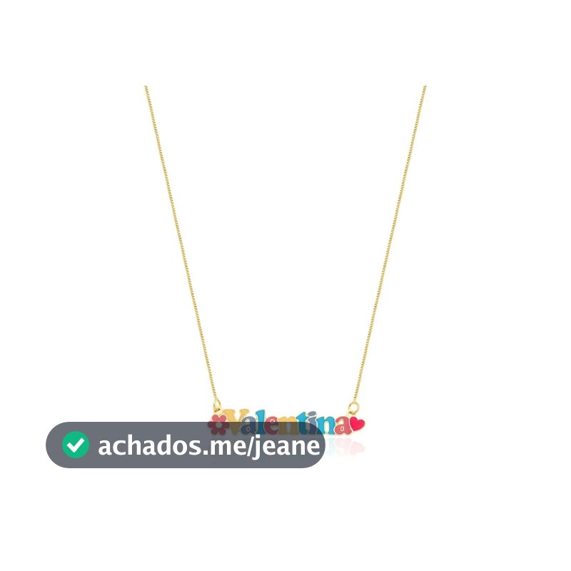 Colar Personalizado Infantil Nome Feminino Colorido  Coração e Flor Banhado Prata 925 e Ouro 18k