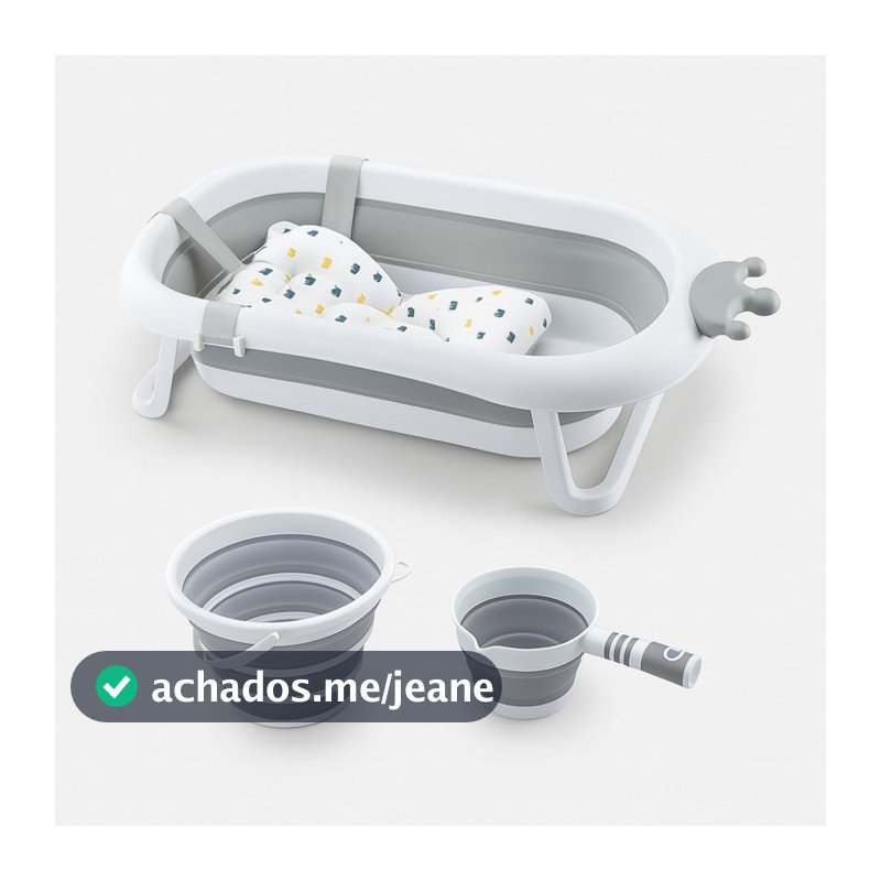 Banheira Dobrável Portátil Cinza Para Bebê C/ Almofada Deend