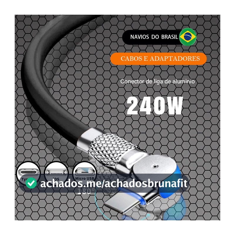 360 ° Cabo De Carregamento Rápido Giratório Tipo C Carregador V8 IOS Para iPhone 240W Silicon Samsung Moto
