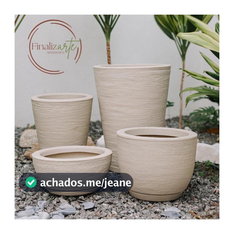 Kit 4 Vasos Texturizados Planta Flor Polietileno Coluna Redonda N1 N2+ Bojo N1+Bacia N1 com Prato