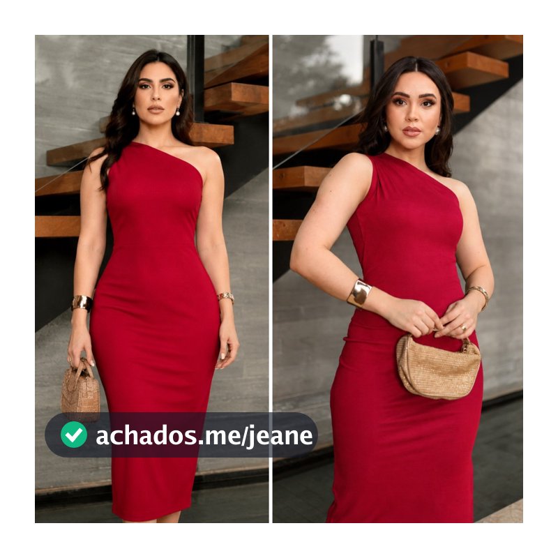 Vestido Feminino Midi Canelado um Ombro só Mula Manca com Fenda