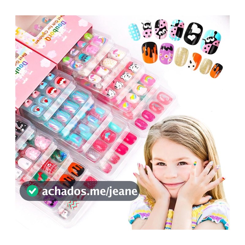 Kit 144 Unhas Postiça Infantil 12 Caixas （12 caixa com 12 unhas）Cores Sortidas