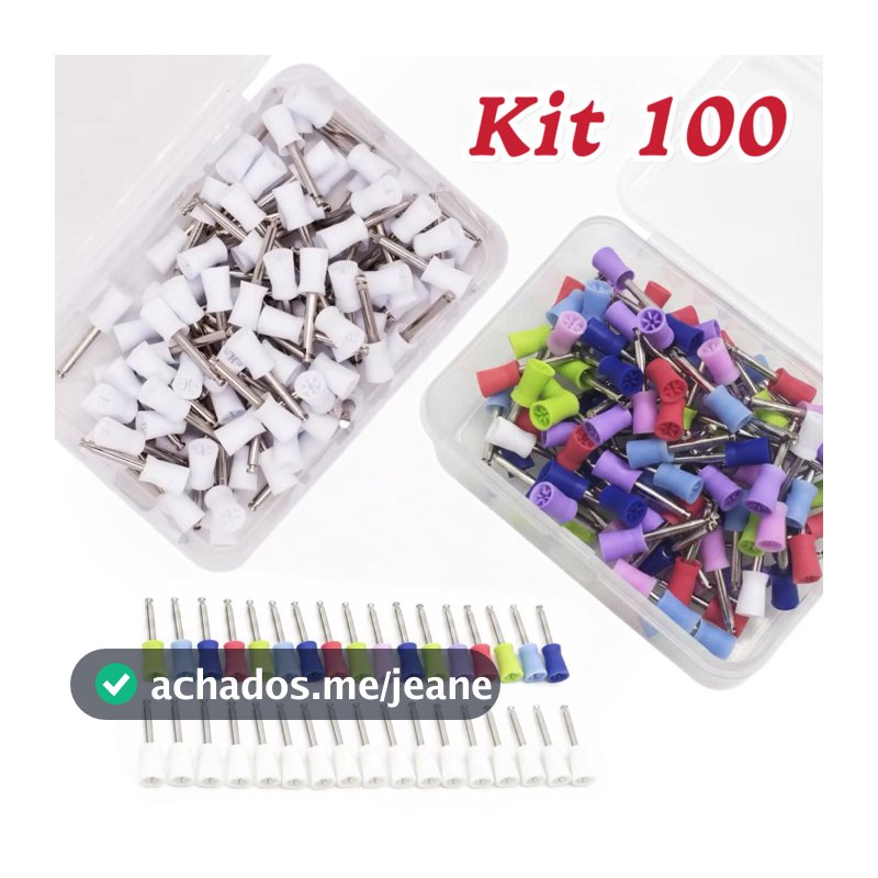 Kit 100 Pontas de Silicone de Profilaxia Descartáveis Sortidas Dentes de Limpeza Branco / Coloridas