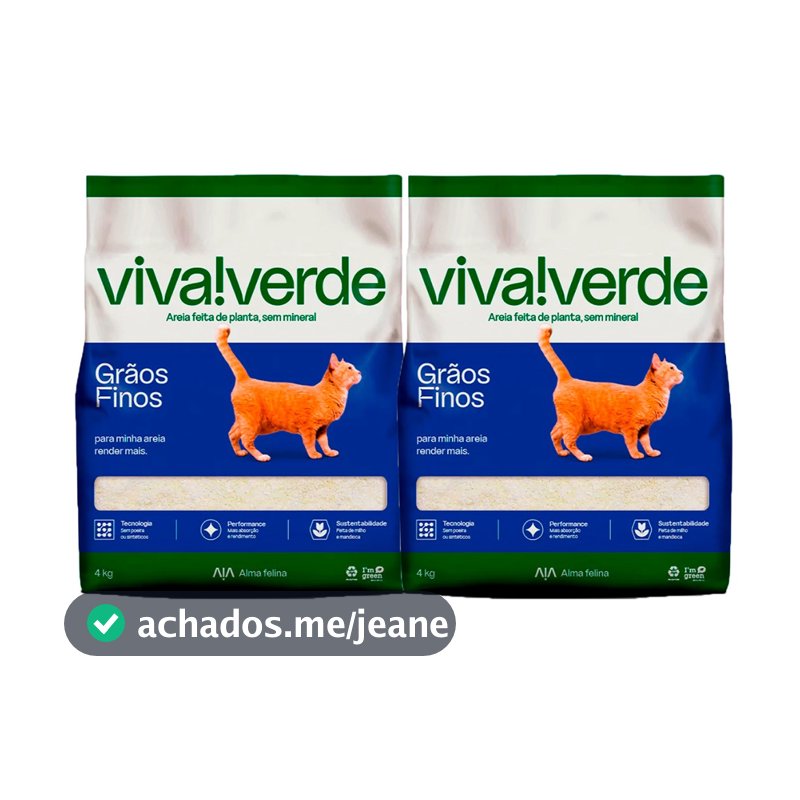 Kit 2 Areia Higiênica Biodegradável Limpeza Plena Viva Verde 4 kg