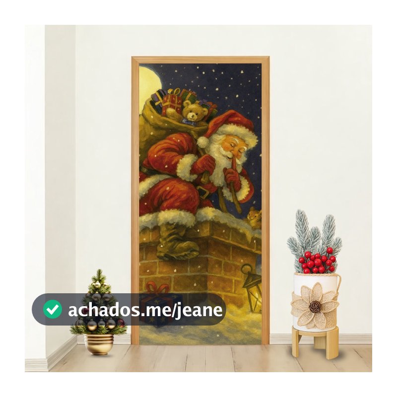 Festiva Capa Porta Comemorativa Papai Noel Chaminé Natalina Decoração Feliz Natal Para Casa