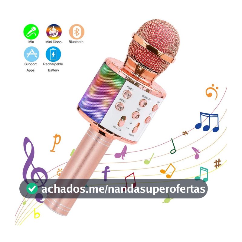 WS-858 - Microfone Infantil de Karaoke Microfone de Brinquedo Sem Fio Bluetooth