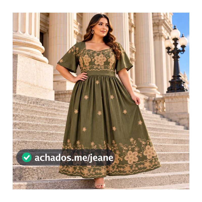 Vestido Longo Feminino Plus Size Duna Premium Bordado | Elegante Moda Evangélica