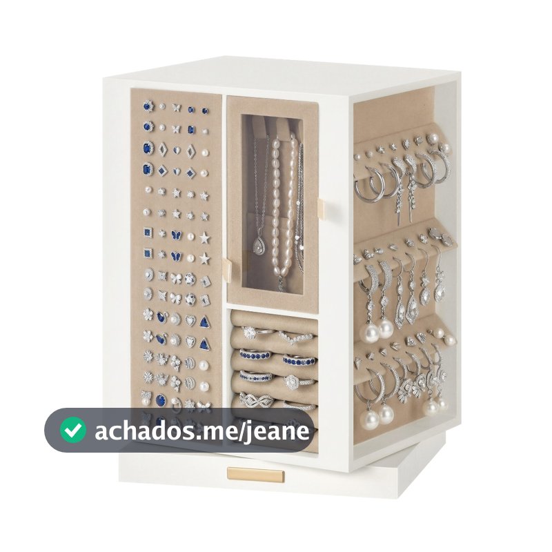 SONGMICS Porta Jóias Caixa Organizadora De Jóias giratória 360°, com 4 gavetas, porta-joias para colares, anéis,FULL