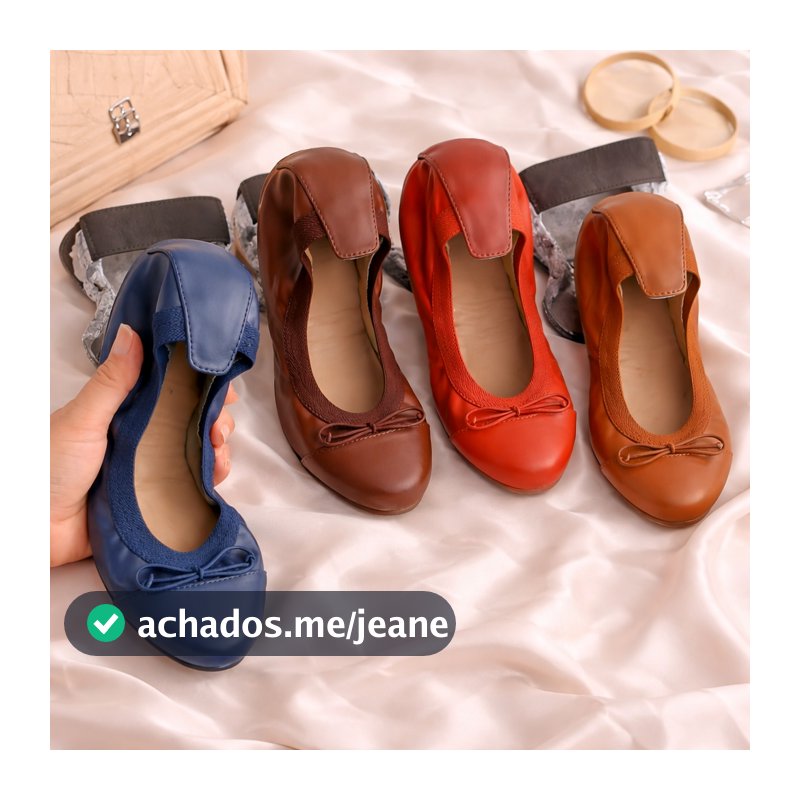 Sapatilha Feminina Bico Redondo Napa Dobrável Bag Shoes Laço Confortável Casual Antiderrapante Moda