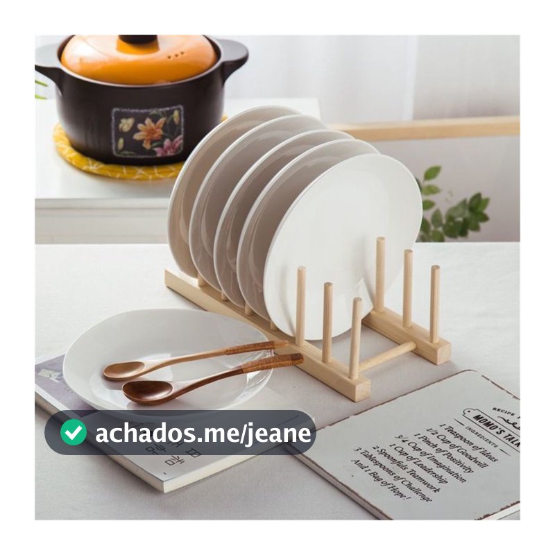 Promoção: Suporte Escorredor Porta Pratos De Bancada De Bambu 4 Divisorias 21cm x 13cm