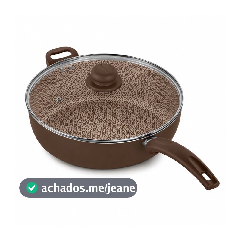 Frigideira Wok Antiaderente 32 cm Tampa de Vidro Profissional