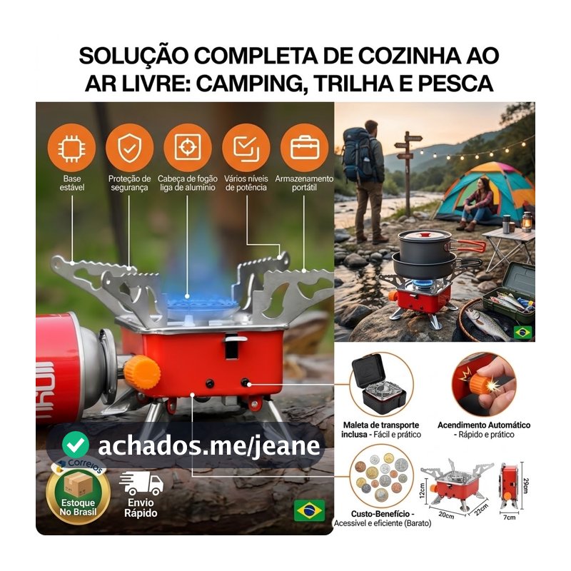 Fogareiro Portátil A Gás Acendimento Automático Camping Fogão Dobrável Maleta Trilha Pesca Acampamento Barato