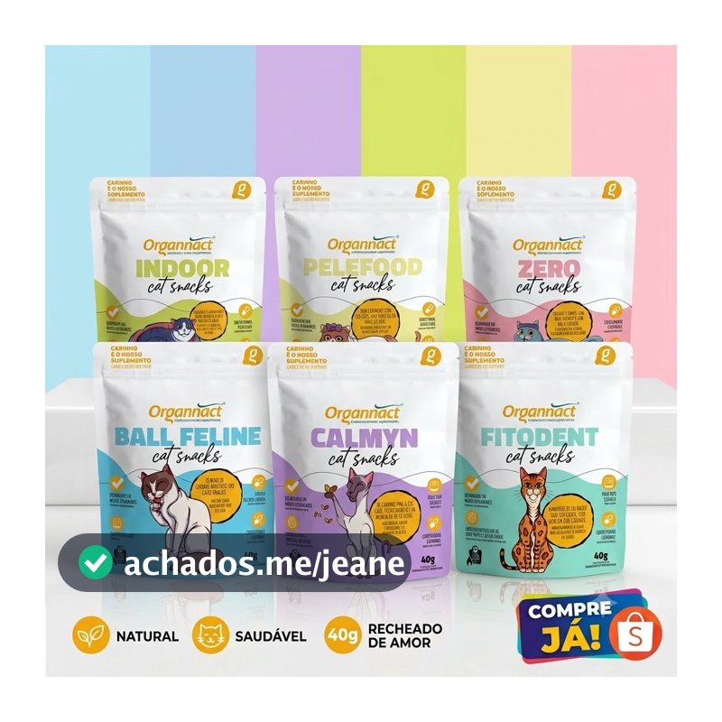 PETISCOS PARA GATOS FUNCIONAIS - ORGANNACT 40G - NATURAL INDOOR - CALMYN - ZERO - FITODENT - PELEFOOD