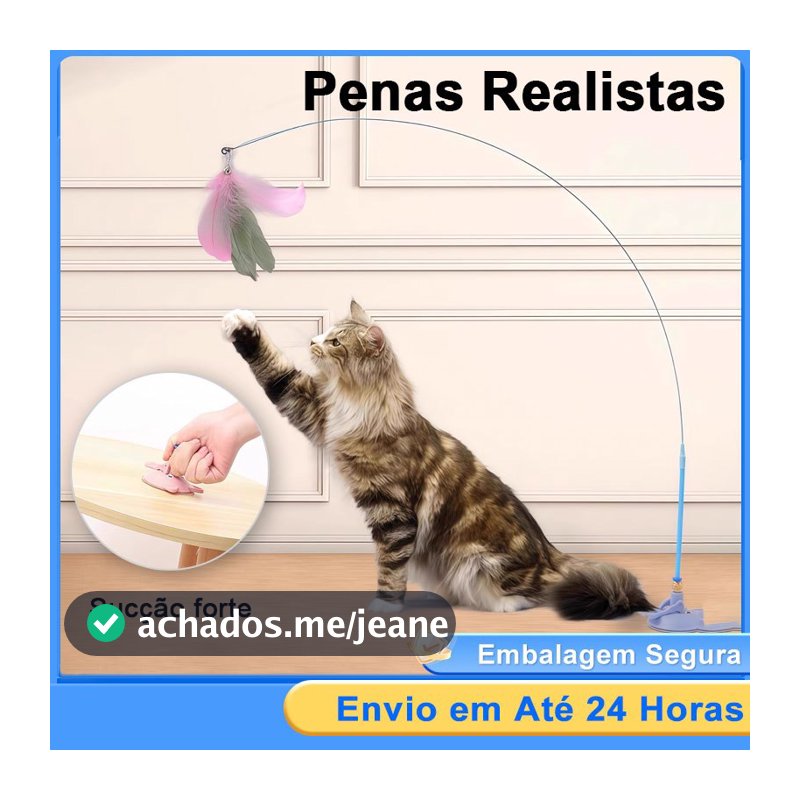 Brinquedo Interativo Varinha Pena Com Ventosa Que Fixa No Chão Para Gatos Adultos e Filhotes