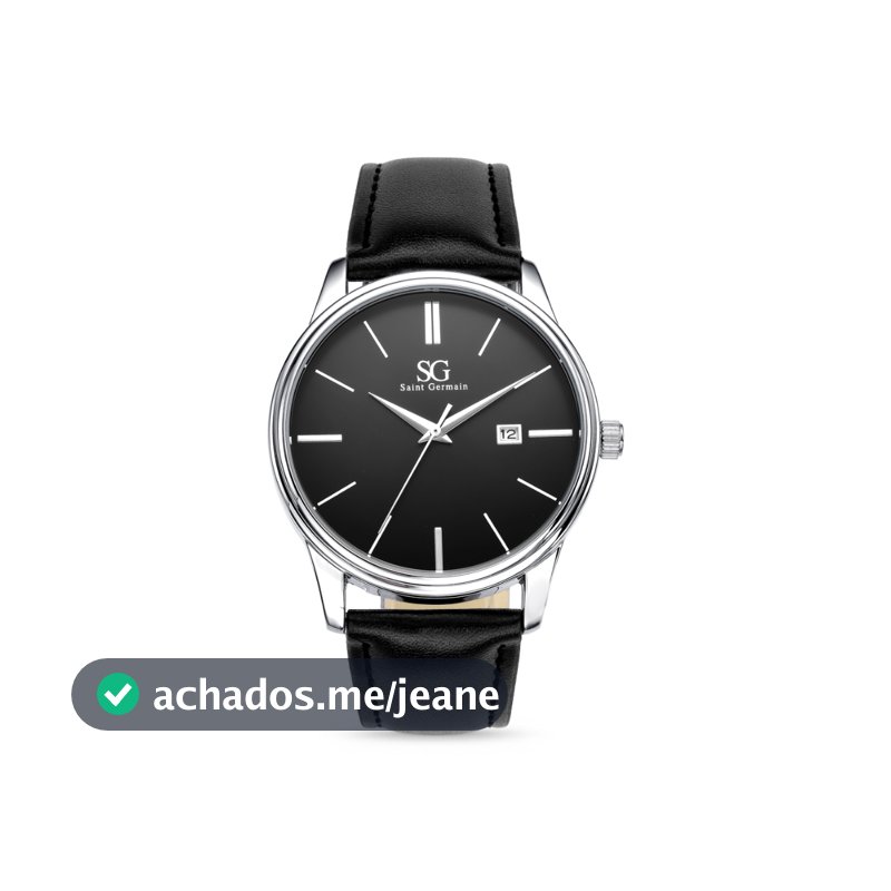 Relógio Masculino Chroma Preto Couro com Caixa Prata Saint Germain Design Elegante Clássico