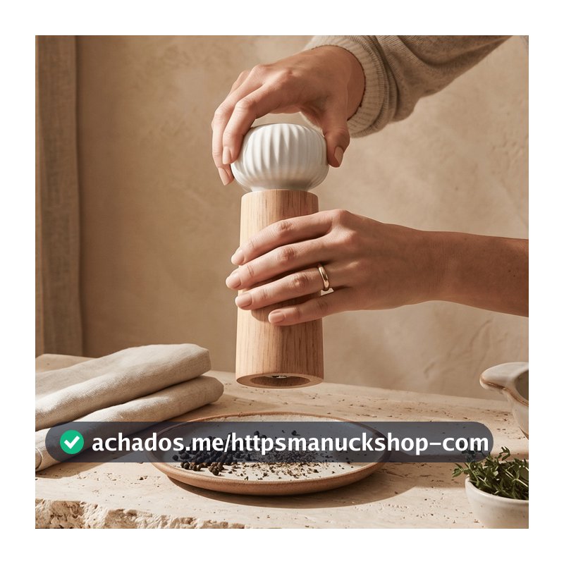 Moedor Sal E Pimenta Madeira Ceramica Branco Canelada Saleiro Pimenteiro Manual Mesa Posta 16cm Luxo