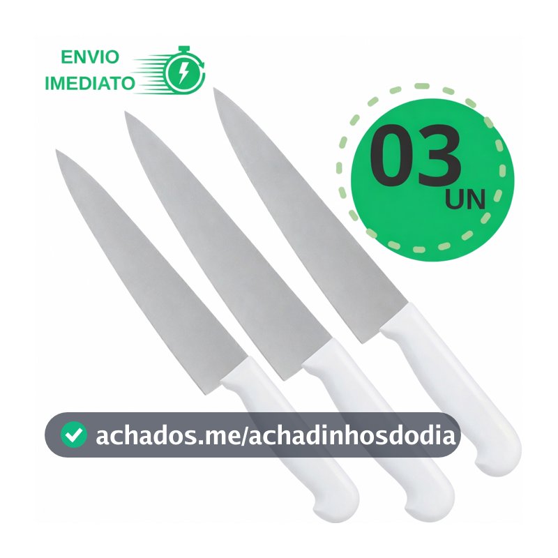 Kit 3 Faca Cozinha Inox 8" Corta de Verdade  Line Design  Corte Perfeito Já Vem Amolada
