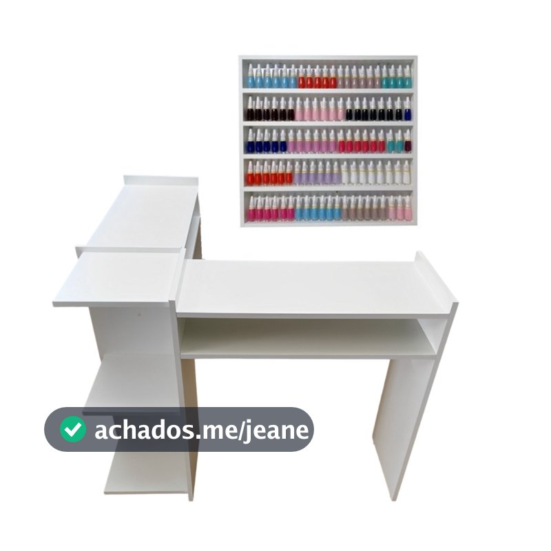 Mesa Manicure em L MDF – Nicho e Prateleira Para 200 Esmaltes, Ideal Para Salão