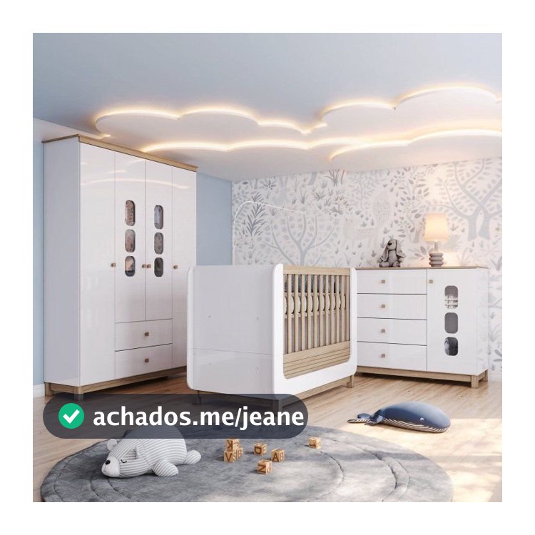 Conjunto Quarto de Bebê Berço 2 em 1, Guarda-Roupa e Cômoda Sophia Espresso Móveis Branco/Jequitiba