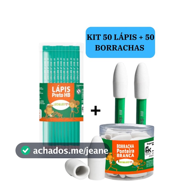 Kit 50 lápis de Escrever Nº2 Preto + 50 Borracha Escolar Ponteira Branca LEO&LEO Escolar Escola Estudo