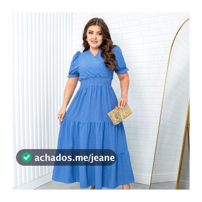 Vestido Longo Feminino Raquel Transpassado com Elastex na Cintura e Forro