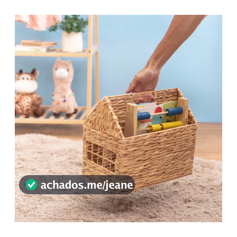 CESTO VAZADO COM ALÇA CASINHA FIBRA NATURAL BRINQUEDOS DECOR