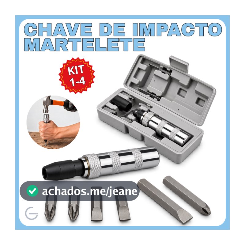 Kit Chave de Impacto Manual Fenda Bits e Soquete 1/2 6 Peças Com Maleta