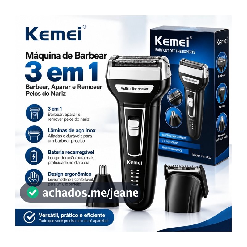 Maquina Barbear 3 em 1 Shaver Kemei KM-6558 Nariz Barba Pelos e Corpo