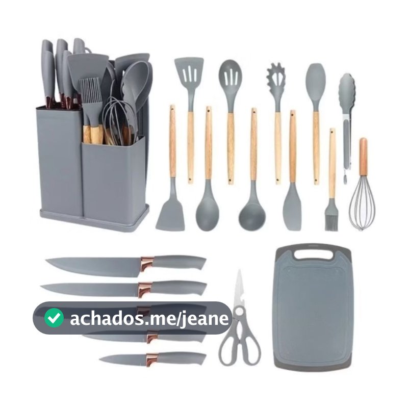 Conjunto de Utensílios de Cozinha 19 Peças em Silicone e Madeira  14987