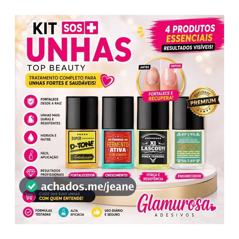 Kit unhas top beuty com  01 base Concreto, 01 base Fermento,  01 D-tone e 01 xi lascou