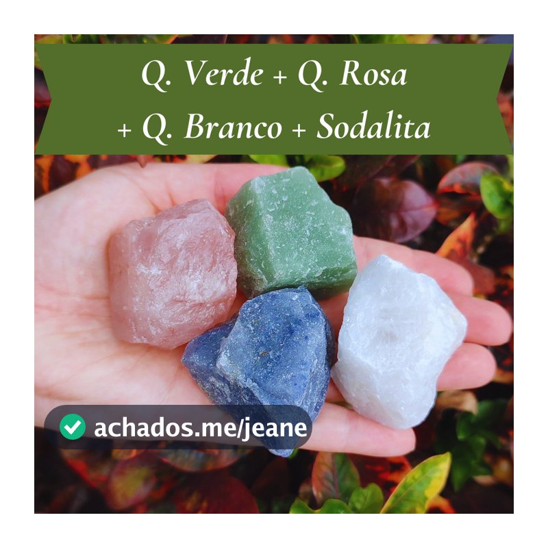 Kit 4 Pedras de Cura: Quartzo Verde + Q. Rosa + Q. Branco + Sodalita | Pedras Cristais Naturais