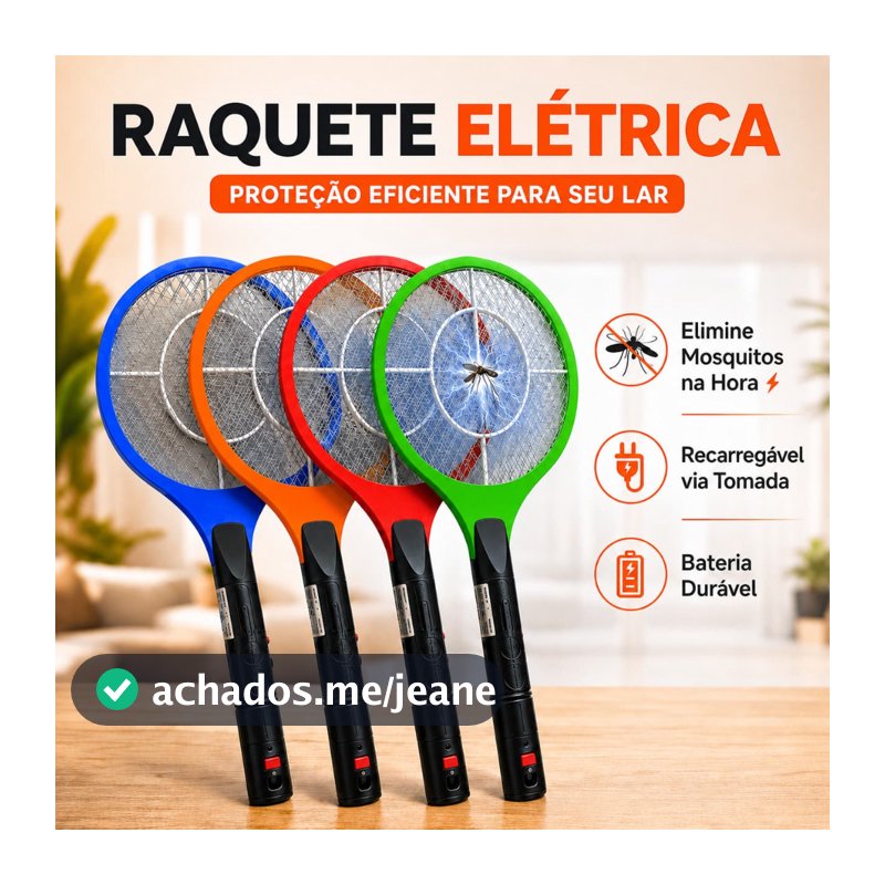 Raquete Elétrica Mata Mosquito Recarregável Bivolt 110V/220V Choque Potente Proteção Contra Mosquitos e Dengue Casa Quar