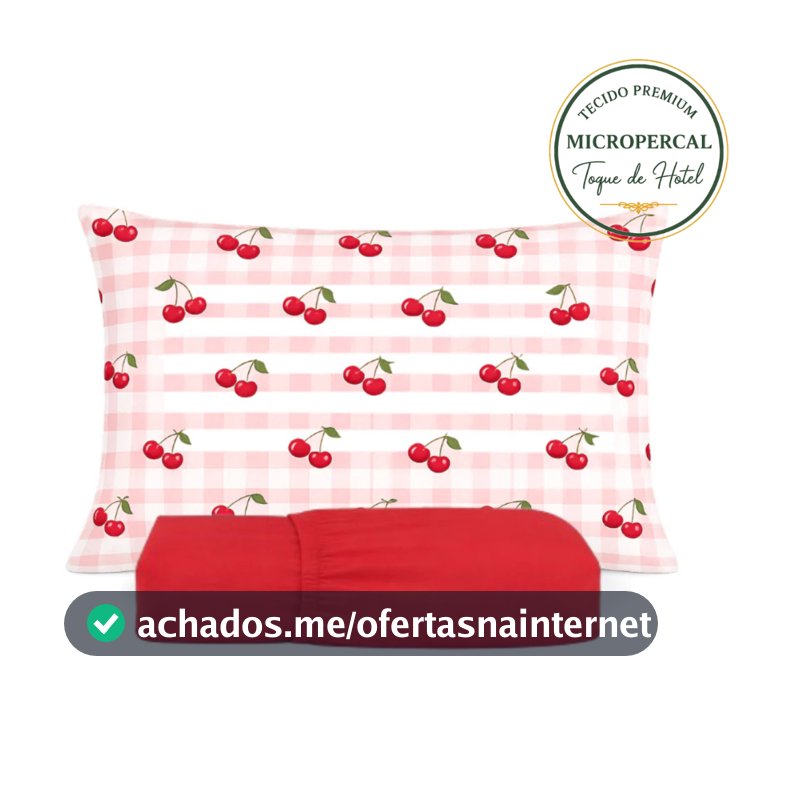 Kit Lençol 3 Peças Solteiro CASAL QUEEN KING  Cereja Xadrez Rosa Menina Maciez Toque Suave Antialérgico Percal 400 fios